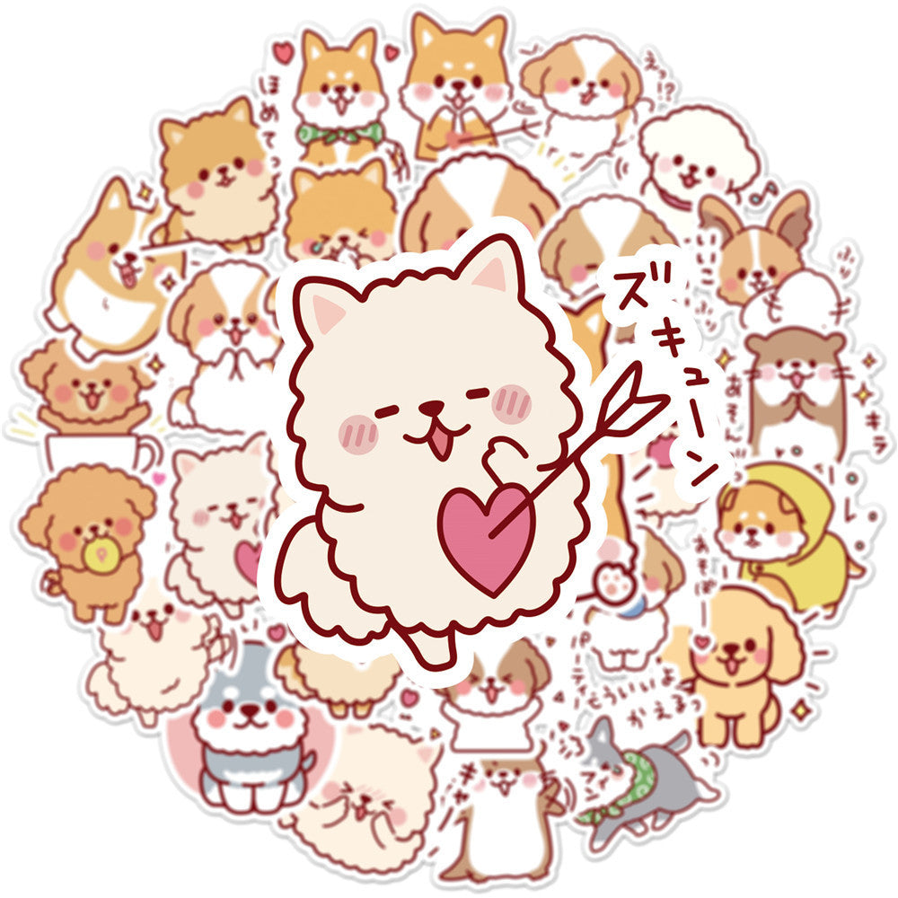 HKM-301331 Cute Dog Graffiti Sticker Pack - 50 Adhesive PVC Cartoon Stickers