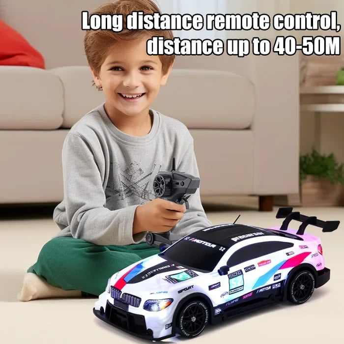 HKM-301459 1/16 Scale 2.4GHz High Speed RC Drift Car with Luminous Body, 4WD, Replaceable Tires, Multi-Function and Indoor/Outdoor Use