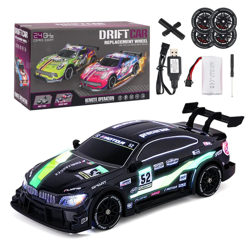 HKM-301459 1/16 Scale 2.4GHz High Speed RC Drift Car with Luminous Body, 4WD, Replaceable Tires, Multi-Function and Indoor/Outdoor Use