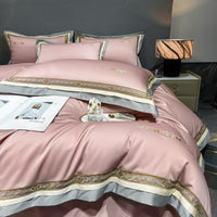 HKM-301459 Light Luxury All-Cotton Four-Piece Bedding Set for Year-Round Comfort, Includes Quilt Cover, Bed Sheet, and Pillowcases