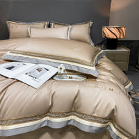 HKM-301459 Light Luxury All-Cotton Four-Piece Bedding Set for Year-Round Comfort, Includes Quilt Cover, Bed Sheet, and Pillowcases