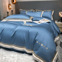 HKM-301459 Light Luxury All-Cotton Four-Piece Bedding Set for Year-Round Comfort, Includes Quilt Cover, Bed Sheet, and Pillowcases