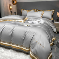 HKM-301459 Light Luxury All-Cotton Four-Piece Bedding Set for Year-Round Comfort, Includes Quilt Cover, Bed Sheet, and Pillowcases