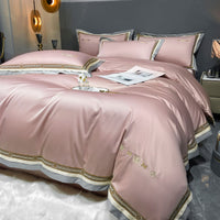HKM-301459 Light Luxury All-Cotton Four-Piece Bedding Set for Year-Round Comfort, Includes Quilt Cover, Bed Sheet, and Pillowcases