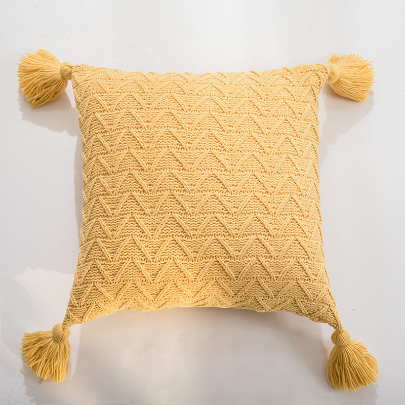 HKM-301523 Solid Color Knitted Chenille Pillowcase - 45x45cm in Yellow, Khaki, Green, Rice Apricot, Gray, Dark Gray, Blue, White, Pink