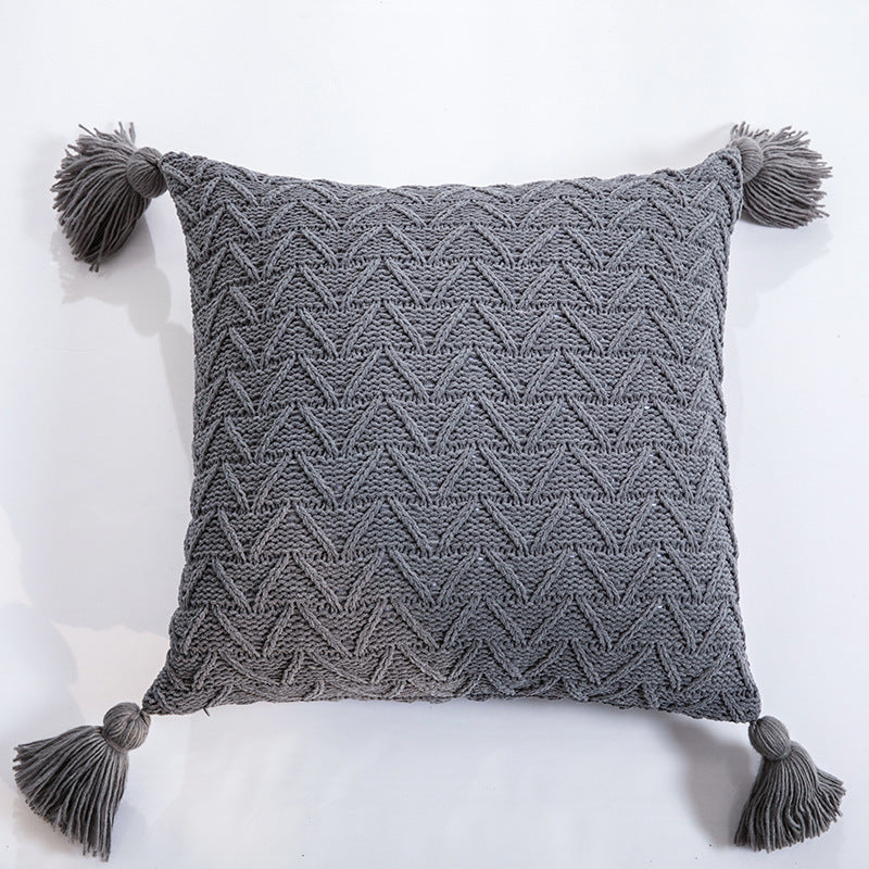 HKM-301523 Solid Color Knitted Chenille Pillowcase - 45x45cm in Yellow, Khaki, Green, Rice Apricot, Gray, Dark Gray, Blue, White, Pink