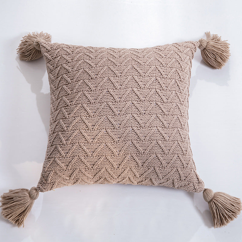 HKM-301523 Solid Color Knitted Chenille Pillowcase - 45x45cm in Yellow, Khaki, Green, Rice Apricot, Gray, Dark Gray, Blue, White, Pink