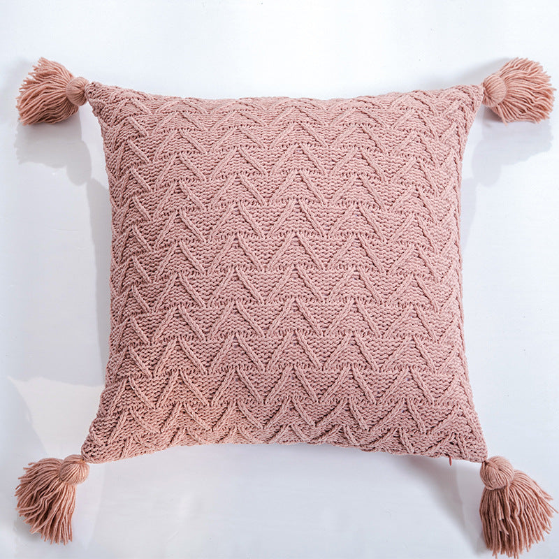 HKM-301523 Solid Color Knitted Chenille Pillowcase - 45x45cm in Yellow, Khaki, Green, Rice Apricot, Gray, Dark Gray, Blue, White, Pink