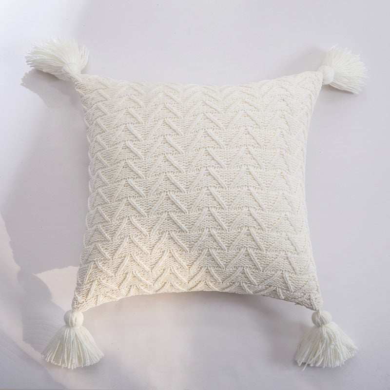 HKM-301523 Solid Color Knitted Chenille Pillowcase - 45x45cm in Yellow, Khaki, Green, Rice Apricot, Gray, Dark Gray, Blue, White, Pink