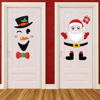 HKM-301587 Christmas Door Stickers Set - Santa Claus & Snowman Felt Decorations for Home, Garage, and Windows