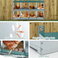HKM-301651 8 Compartment Metal Chicken Nesting Box for Egg Laying with Vented Holes, Wall Mount Design