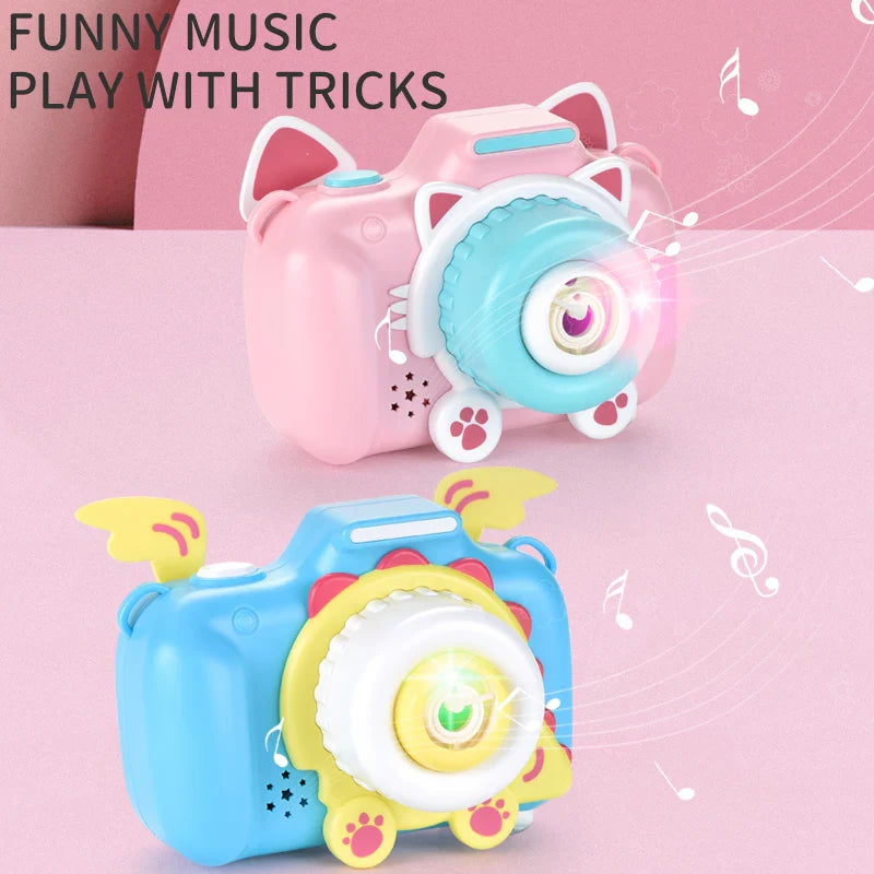 HKM-301715 Electric Bubble Camera Machine Toy with Music and Lights for Outdoor Play - Perfect for Kids Aged 2 to 4 Years