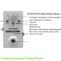 HKM-301971 Echolation Electric Guitar Effect Pedal with 9 Delay Types and Aluminum Alloy Shell