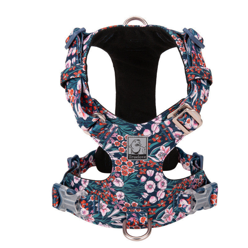 HKM-301971 Pet Chest Strap - Pull-Resistant in Flower Red and Flower Basket Designs - Pure Cotton Material Available in XXS, XS, S, M, L, XL