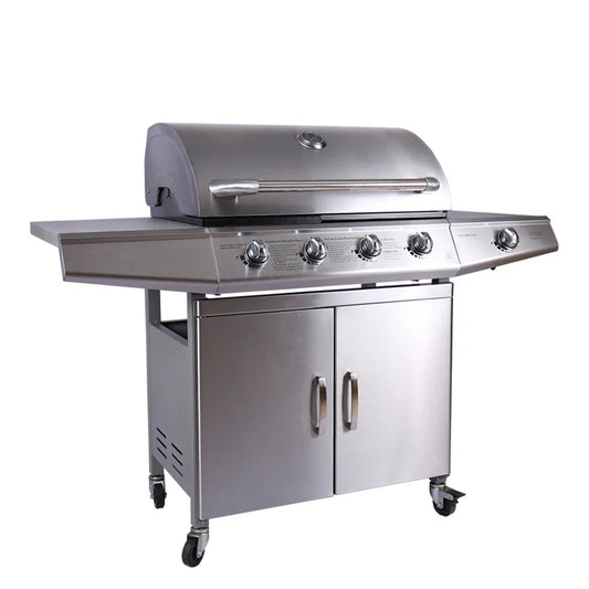 KTX-301971 Stainless Steel Outdoor Gas BBQ Grill with Integrated Kitchen Cabinet and Charcoal Smoker