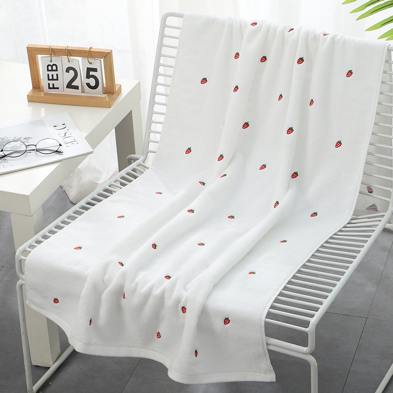 HKM-302035 Strawberry Embroidered Pure Cotton Bath and Beach Towel in Multiple Colors
