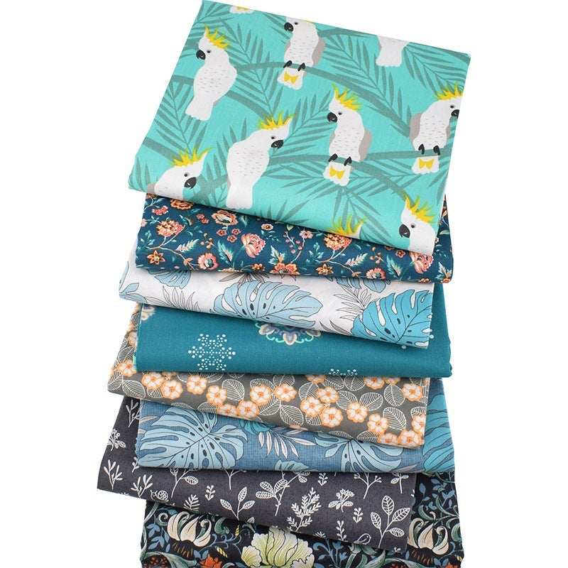 HKM-302291 Cotton Twill Floral Fabric Set - 8 Pieces of Printed Home Textile Material