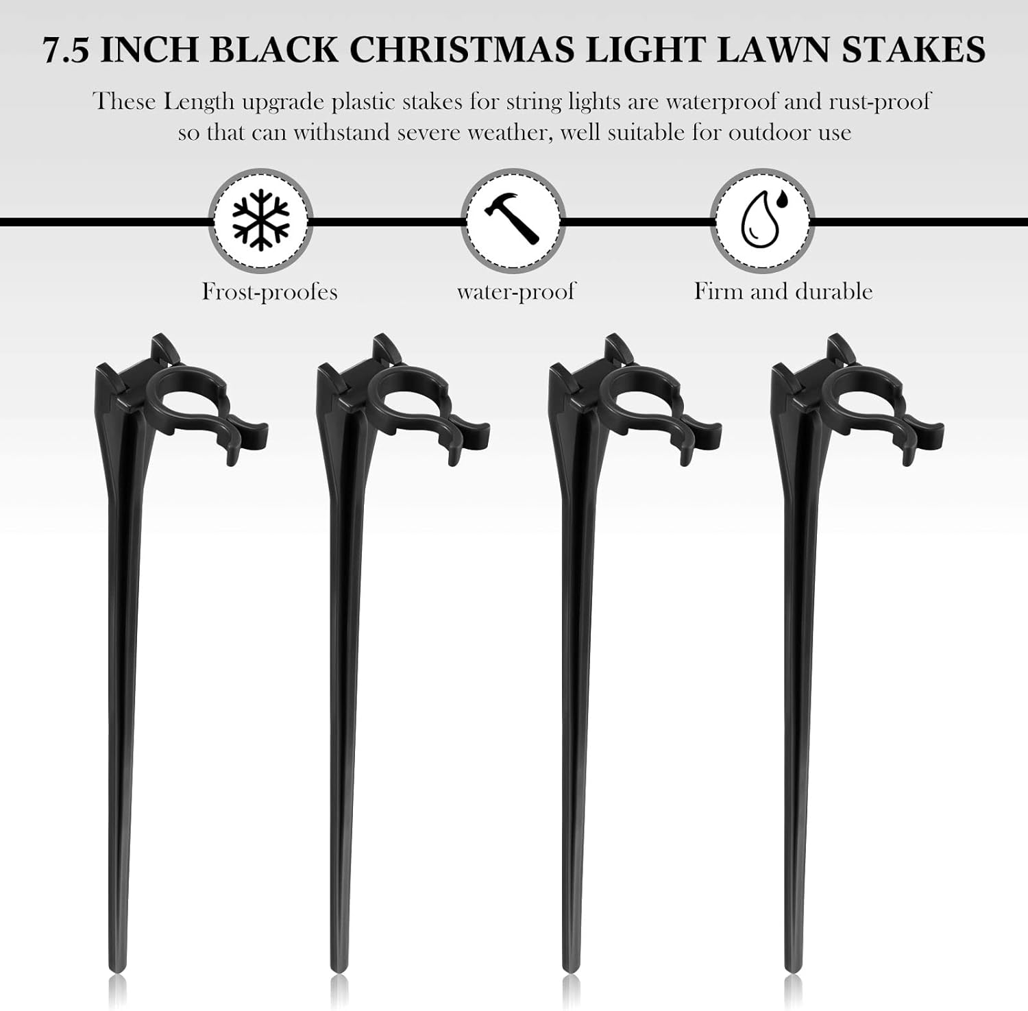 HKM-302803 Christmas Light Stakes for C7/C9 String Lights - 400 Durable Black Plastic Yard Stakes, 7.5 Inches High