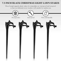HKM-302803 Christmas Light Stakes for C7/C9 String Lights - 400 Durable Black Plastic Yard Stakes, 7.5 Inches High