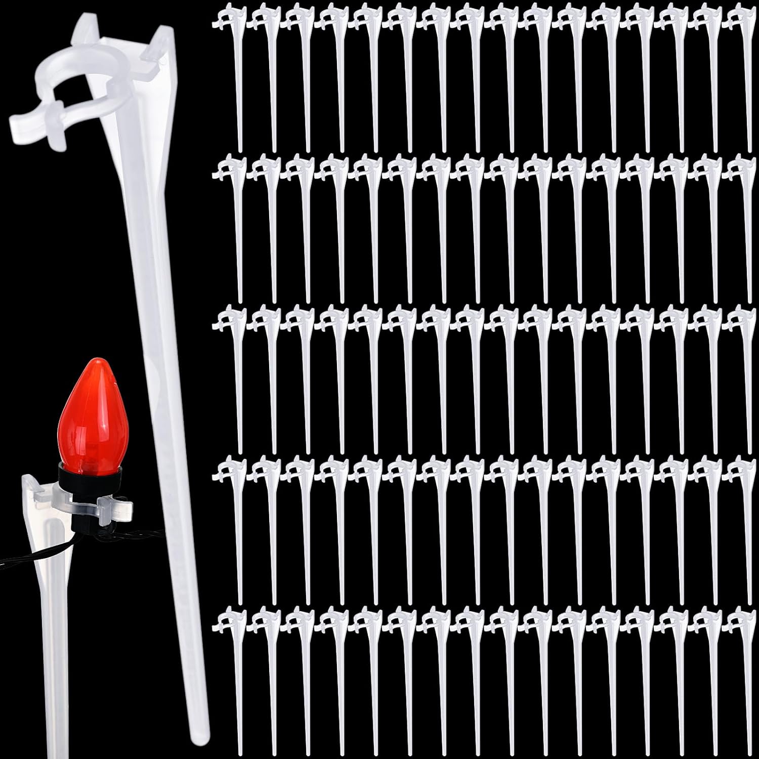 HKM-302803 Christmas Light Stakes for C7/C9 String Lights - 400 Durable Black Plastic Yard Stakes, 7.5 Inches High