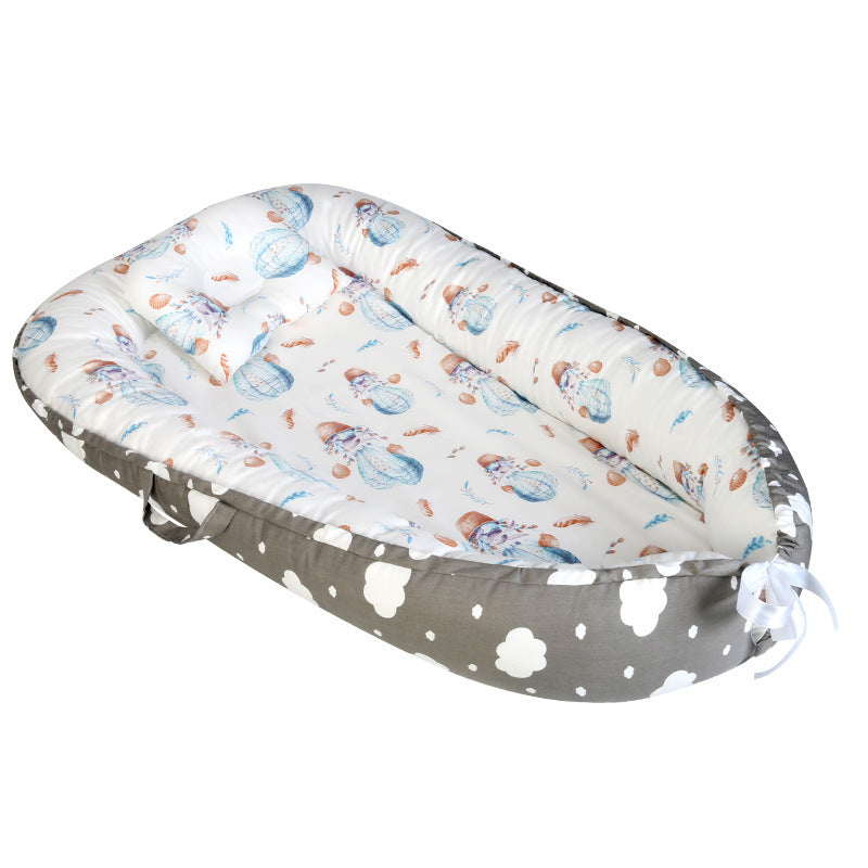 HKM-302931 Bionic Baby Mattress for Cribs - Soft Cotton Bed in Bed Design in Gray Leaves, White Balloon, and Gray Clouds