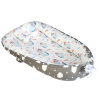 HKM-302931 Bionic Baby Mattress for Cribs - Soft Cotton Bed in Bed Design in Gray Leaves, White Balloon, and Gray Clouds