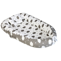 HKM-302931 Bionic Baby Mattress for Cribs - Soft Cotton Bed in Bed Design in Gray Leaves, White Balloon, and Gray Clouds