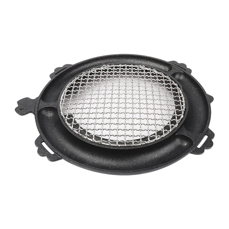 KTX-303123 Korean Style Die-Cast Aluminium Non-Stick Griddle Grill Pan for BBQ and Outdoor Cooking