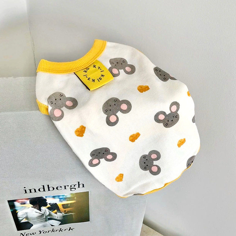 HKM-303187 Printed Collar Vest for Small to Medium-Sized Dogs, Milk Silk Material, Available in Yellow and Green