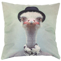 HKM-303443 Ostrich Animal Pattern Cushion Cover - 45x45cm Cotton Decorative Pillowcase with Invisible Zipper