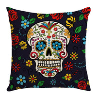 HKM-303571 Cartoon Skull Linen Pillow Cover for Halloween, 45x45cm, Nordic Style, Multiple Designs
