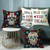 HKM-303571 Cartoon Skull Linen Pillow Cover for Halloween, 45x45cm, Nordic Style, Multiple Designs