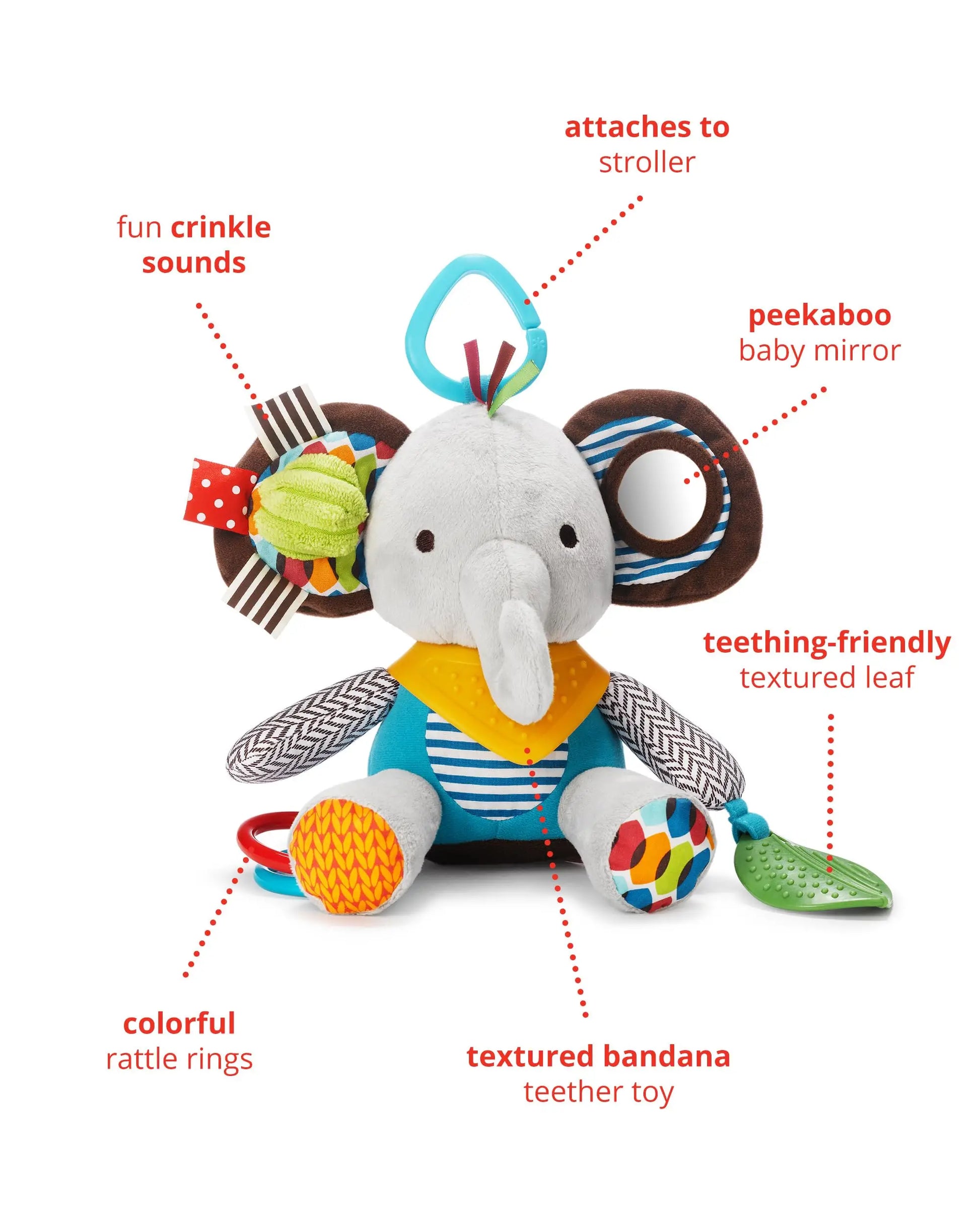 Soft Plush Elephant Rattle and Teething Toy for Babies 0-24 Months