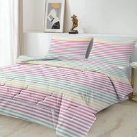 HKM-303763 Rainbow Striped Comforter Set with 2 Pillow Shams - Soft Microfiber Bedding for Full Size Comfort