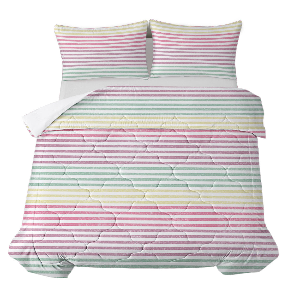 HKM-303763 Rainbow Striped Comforter Set with 2 Pillow Shams - Soft Microfiber Bedding for Full Size Comfort