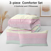 HKM-303763 Rainbow Striped Comforter Set with 2 Pillow Shams - Soft Microfiber Bedding for Full Size Comfort