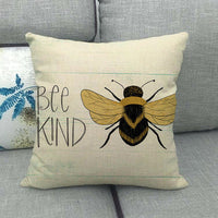 HKM-303891 Little Bee Pattern Printed Linen Pillow Cover - 45x45cm
