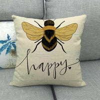 HKM-303891 Little Bee Pattern Printed Linen Pillow Cover - 45x45cm