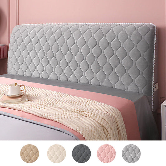 HKM-304083 Flannel Bed Headboard Cover - Soft, Dust-Proof Curved Backrest Protector in Luxury Plaid Style