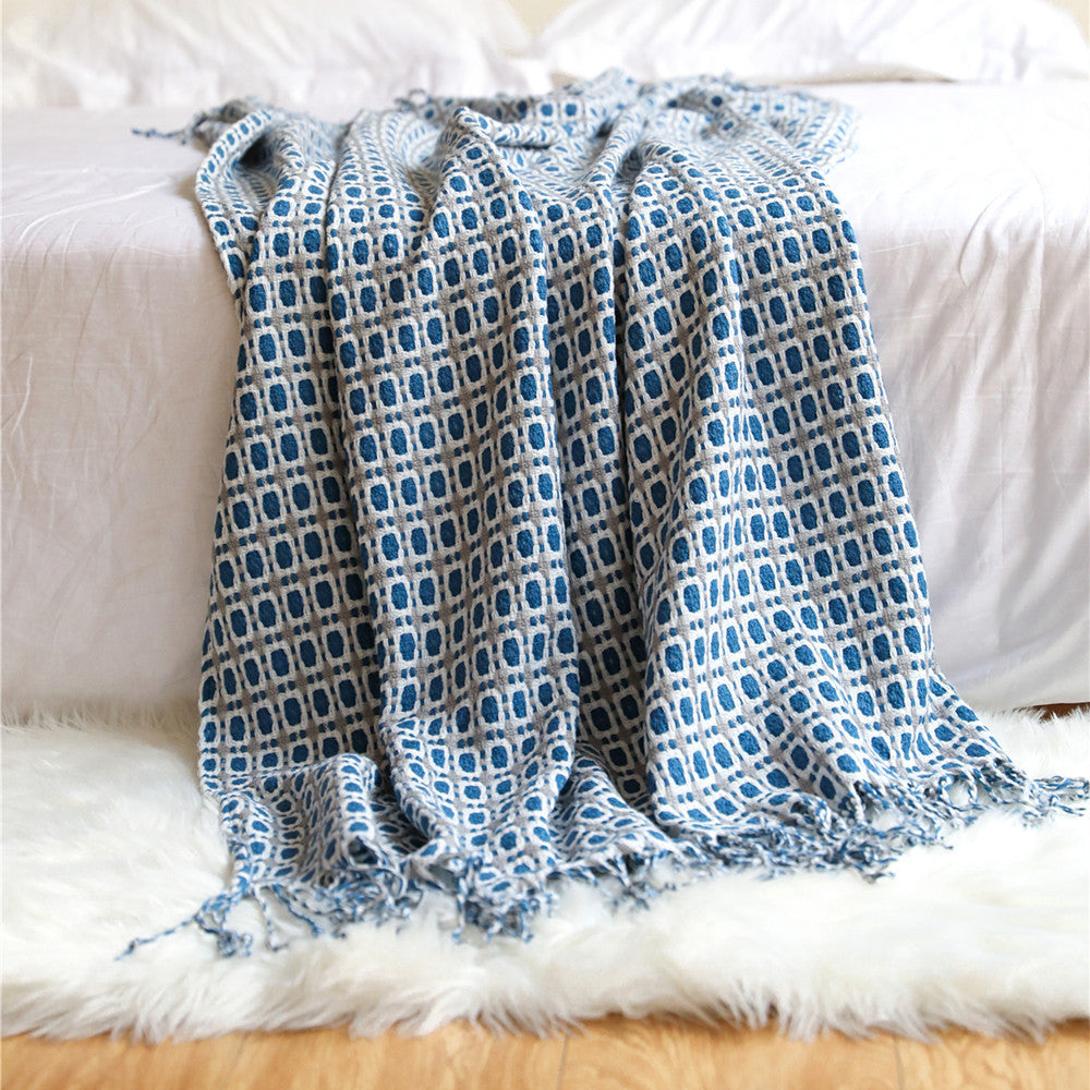 HKM-304147 Houndstooth Pattern Acrylic Woolen Blanket - Modern Geometric Design, Multiple Colors Available