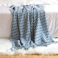 HKM-304147 Houndstooth Pattern Acrylic Woolen Blanket - Modern Geometric Design, Multiple Colors Available
