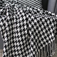 HKM-304147 Houndstooth Pattern Acrylic Woolen Blanket - Modern Geometric Design, Multiple Colors Available