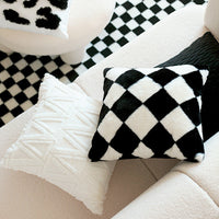 HKM-304211 Retro Rabbit Fur Checkerboard Sofa Cushion Cover and Pillow Set - 45x45cm