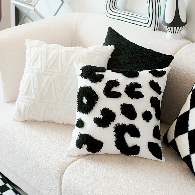 HKM-304211 Retro Rabbit Fur Checkerboard Sofa Cushion Cover and Pillow Set - 45x45cm