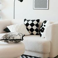 HKM-304211 Retro Rabbit Fur Checkerboard Sofa Cushion Cover and Pillow Set - 45x45cm
