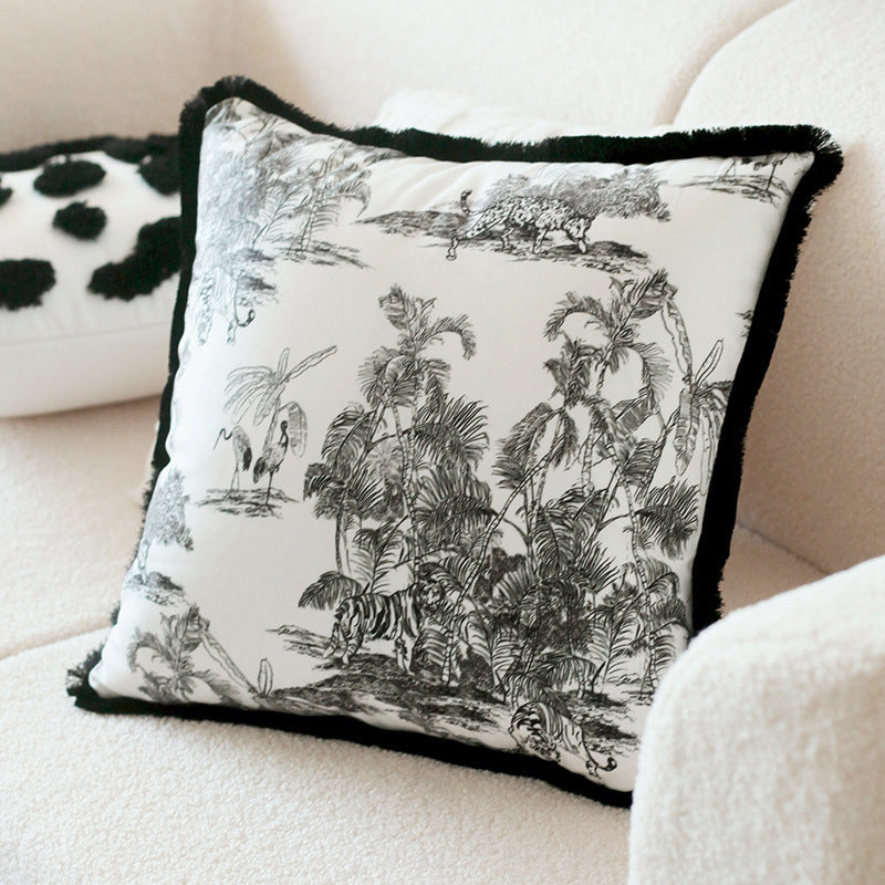 HKM-304211 Retro Rabbit Fur Checkerboard Sofa Cushion Cover and Pillow Set - 45x45cm