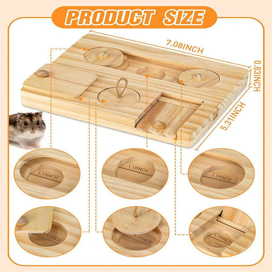 HKM-304275 Wooden Hamster Feeder - Pet Snack Dispenser for Home Use