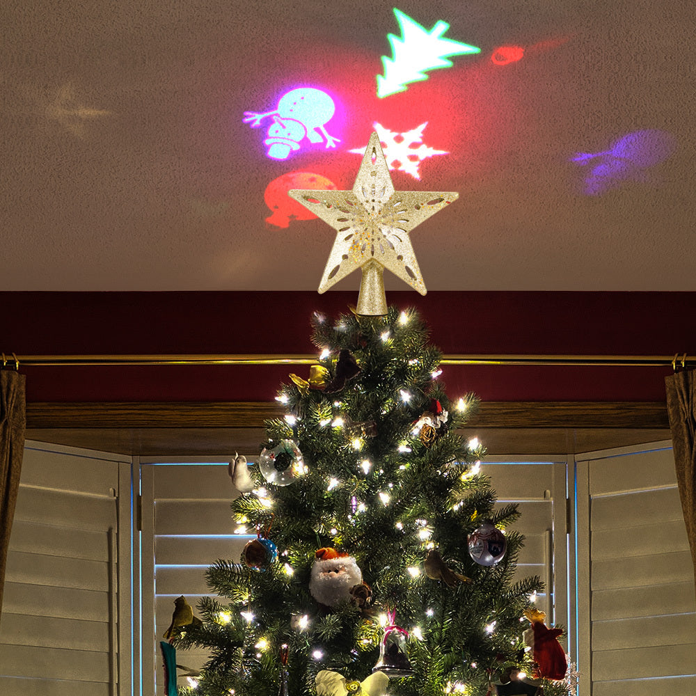 HKM-304531 LED Star-Shaped Christmas Tree Top Projection Light with Adjustable Snowflake Effect