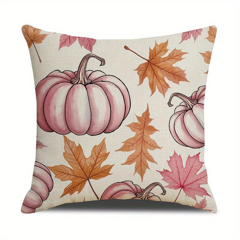 HKM-304595 Autumn 4-Pack Pillow Covers 18x18in with Pumpkin and Maple Leaf Design for Seasonal Home Decor
