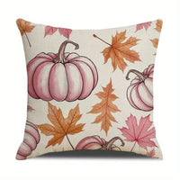 HKM-304595 Autumn 4-Pack Pillow Covers 18x18in with Pumpkin and Maple Leaf Design for Seasonal Home Decor